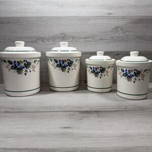 Treasure Craft Linden Ivy Canister Set 4pc 1991 USA Pottery Cottagecore Floral